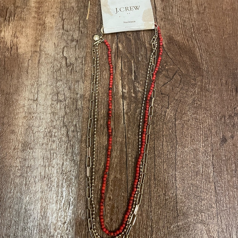J. Crew Multi-Strand Red and Gold Necklace